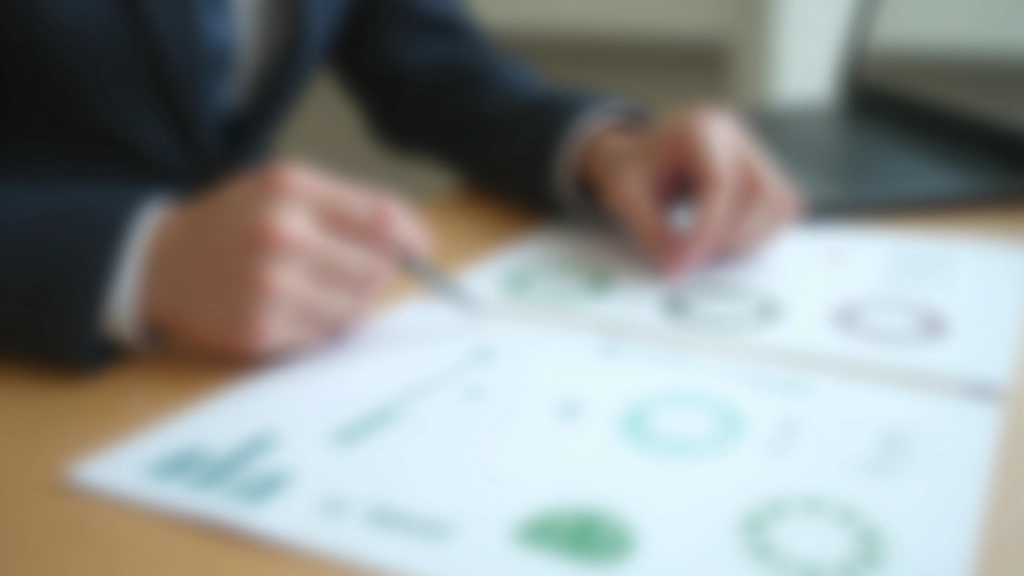 Personne examinant des documents de certification environnementale et des étiquettes de conformité ESG empilées sur un bureau moderne