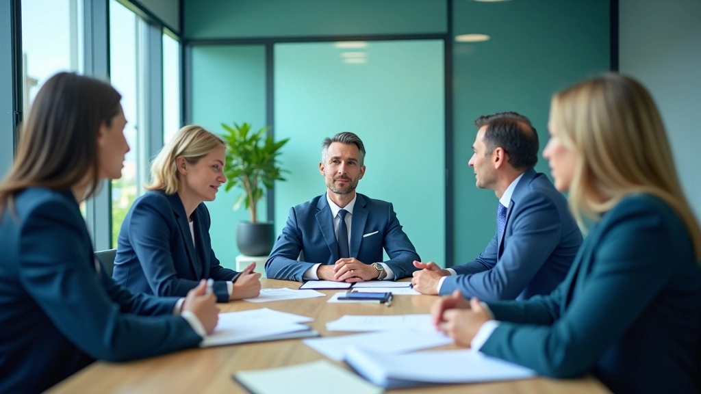 Vue d'une réunion professionnelle sur la conformité réglementaire durable en environnement d'entreprise moderne