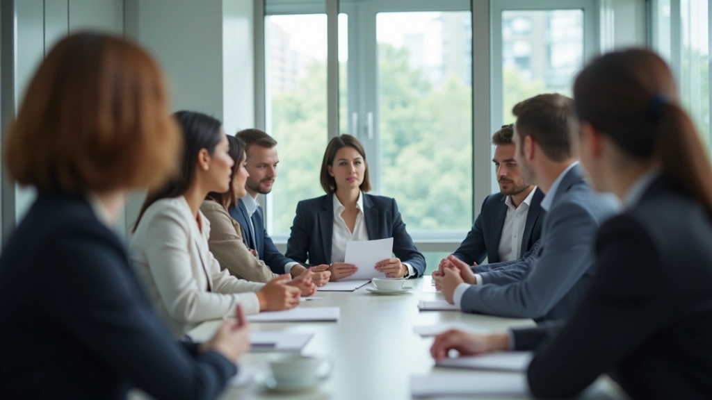 Réunion d'équipe discutant de conformité ESG et durabilité