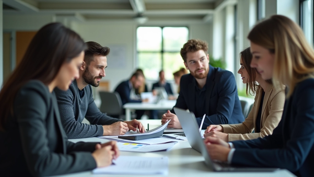 Équipe de spécialistes en conformité réglementaire analysant des rapports ESG dans un environnement de travail moderne